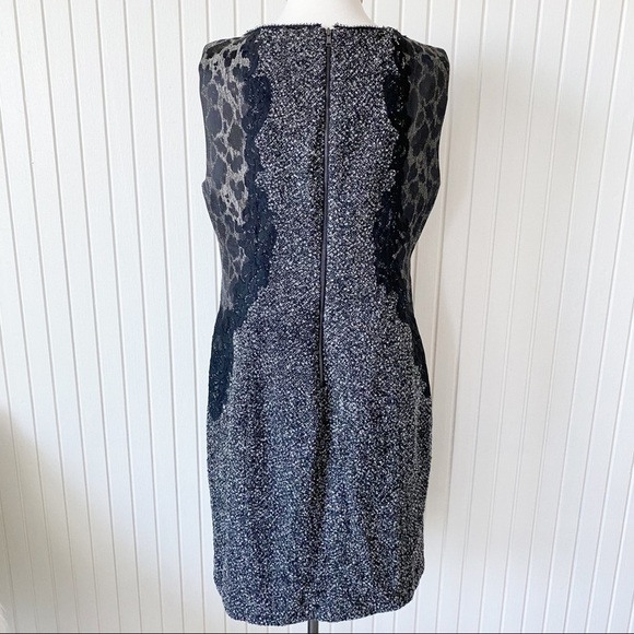 Elie Tahari Boucle Lace Black Gray (Grey) Leopard Sleeveless Sheath Dress Sz 14 - Picture 4 of 15